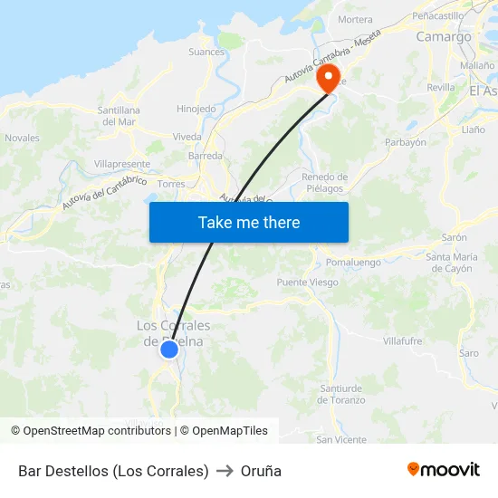 Bar Destellos (Los Corrales) to Oruña map