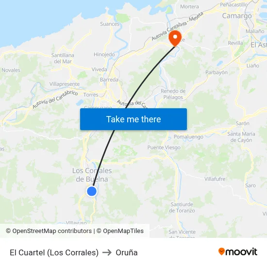 El Cuartel (Los Corrales) to Oruña map