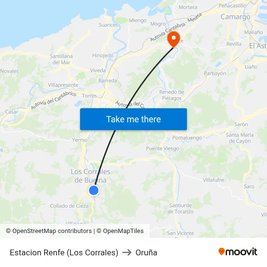 Estacion Renfe (Los Corrales) to Oruña map