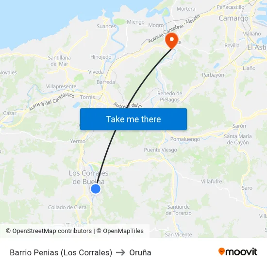 Barrio Penias (Los Corrales) to Oruña map