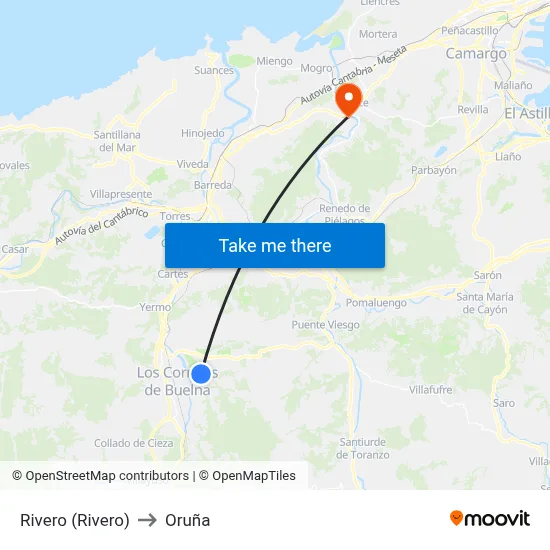Rivero (Rivero) to Oruña map
