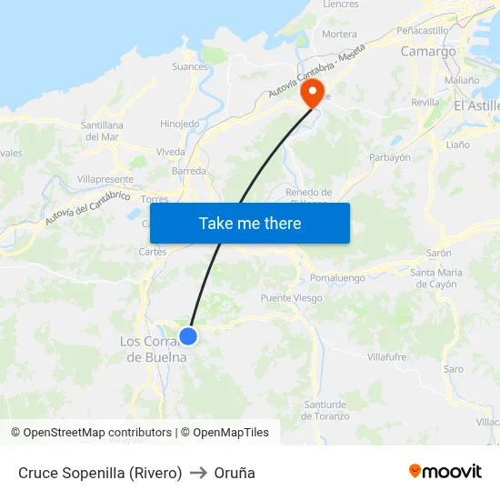 Cruce Sopenilla (Rivero) to Oruña map