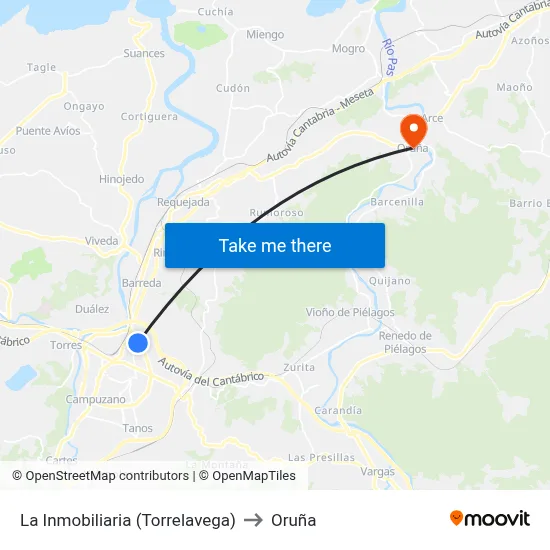 La Inmobiliaria (Torrelavega) to Oruña map