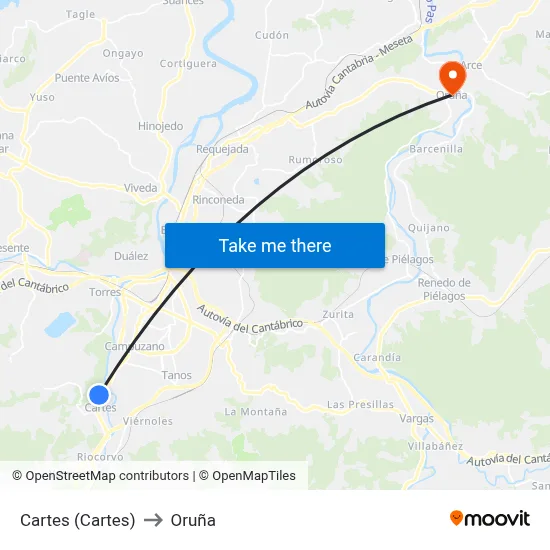 Cartes (Cartes) to Oruña map
