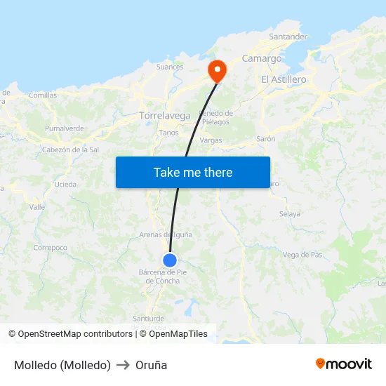 Molledo (Molledo) to Oruña map