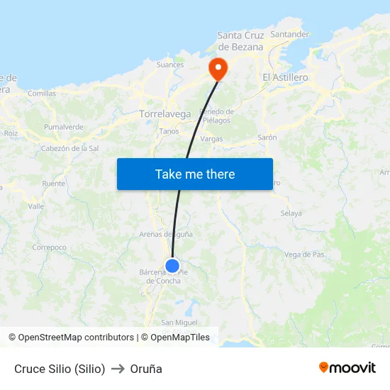 Cruce Silio (Silio) to Oruña map