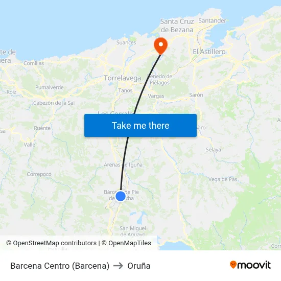 Barcena Centro (Barcena) to Oruña map
