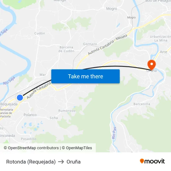 Rotonda (Requejada) to Oruña map