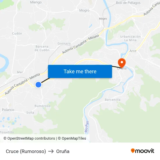 Cruce (Rumoroso) to Oruña map