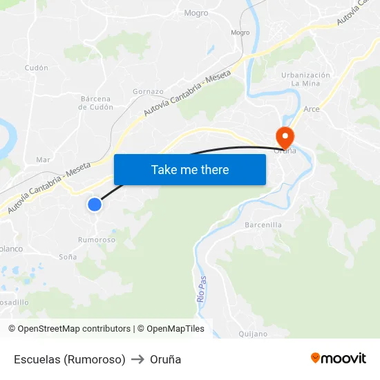 Escuelas (Rumoroso) to Oruña map