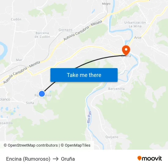 Encina (Rumoroso) to Oruña map