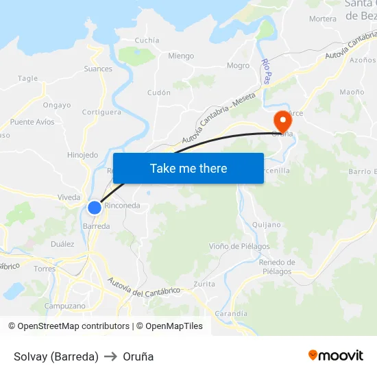 Solvay (Barreda) to Oruña map