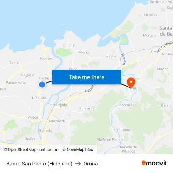 Barrio San Pedro (Hinojedo) to Oruña map