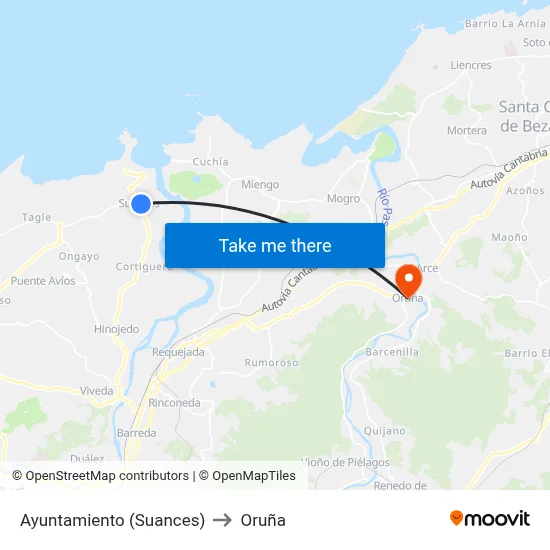 Ayuntamiento (Suances) to Oruña map