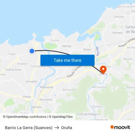 Barrio La Gerra (Suances) to Oruña map