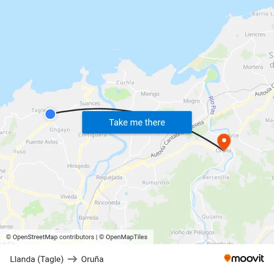 Llanda (Tagle) to Oruña map