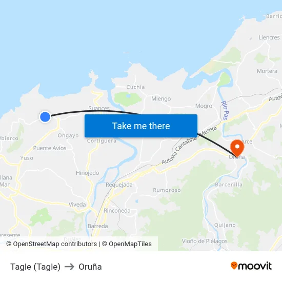 Tagle (Tagle) to Oruña map