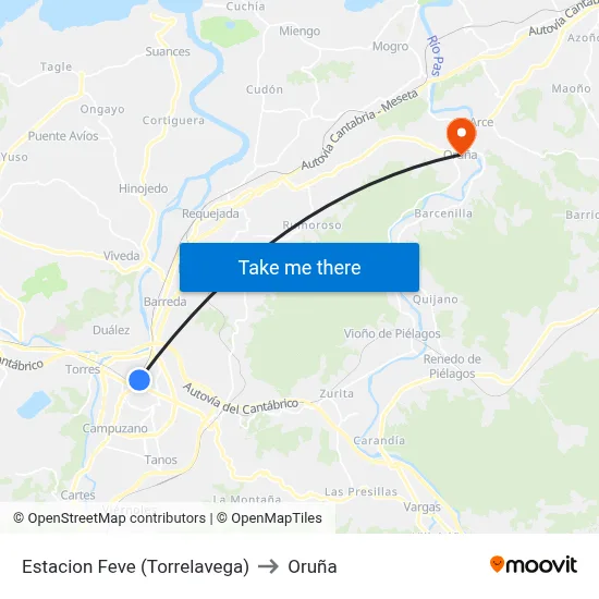 Estacion Feve (Torrelavega) to Oruña map