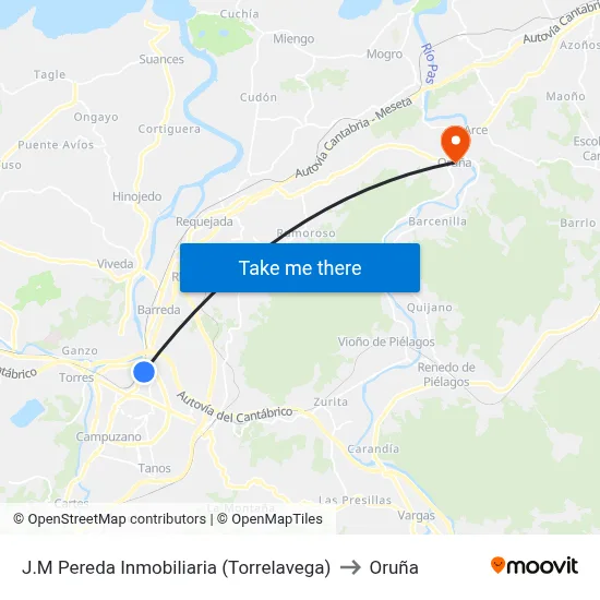 J.M Pereda Inmobiliaria (Torrelavega) to Oruña map