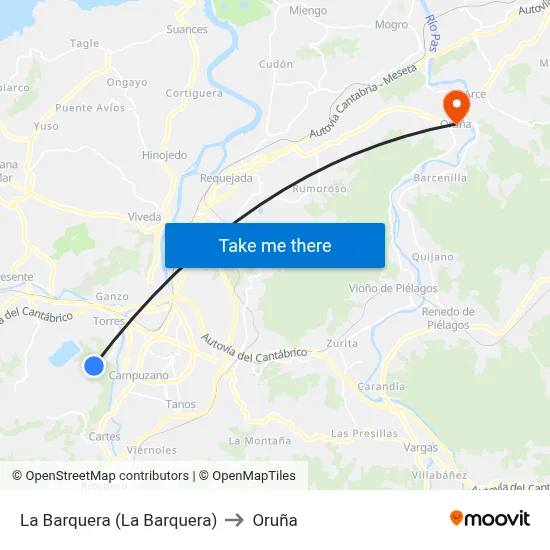 La Barquera (La Barquera) to Oruña map