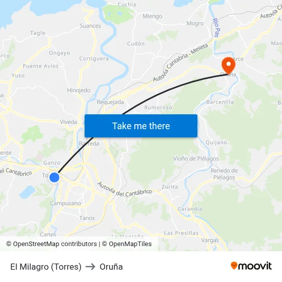 El Milagro (Torres) to Oruña map