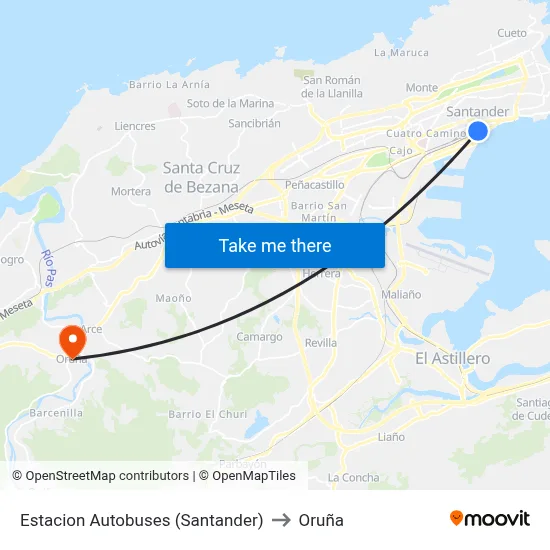 Estacion Autobuses (Santander) to Oruña map