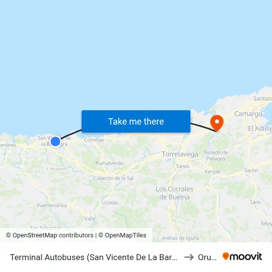Terminal Autobuses (San Vicente De La Barquera) to Oruña map