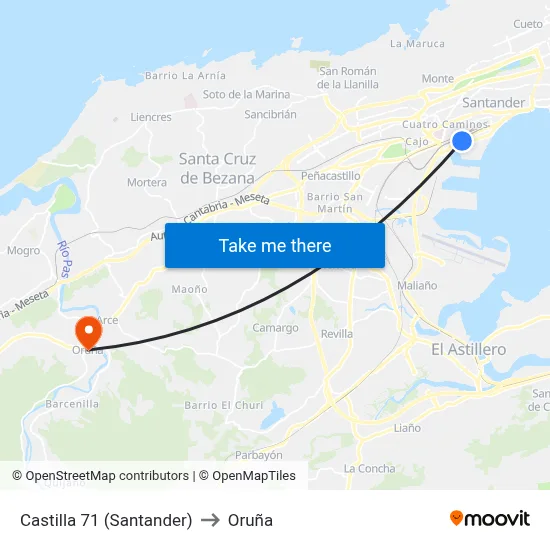 Castilla 71 (Santander) to Oruña map