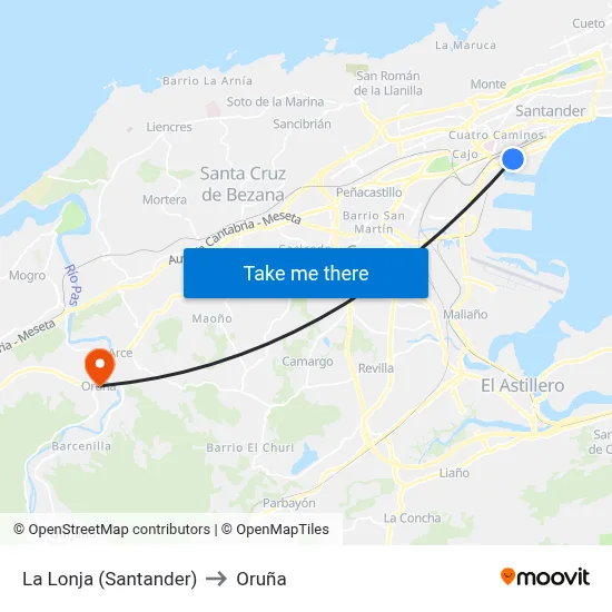 La Lonja (Santander) to Oruña map