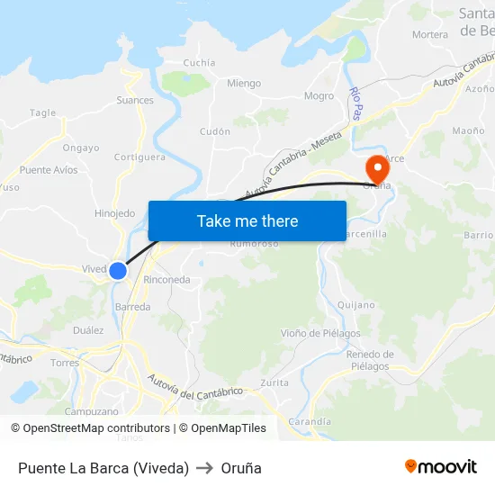 Puente La Barca (Viveda) to Oruña map