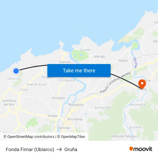 Fonda Fimar (Ubiarco) to Oruña map