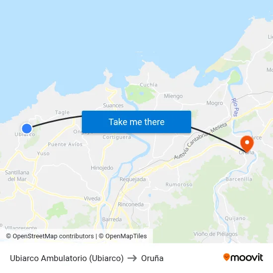 Ubiarco Ambulatorio (Ubiarco) to Oruña map