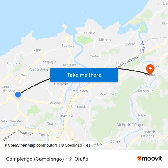 Camplengo (Camplengo) to Oruña map
