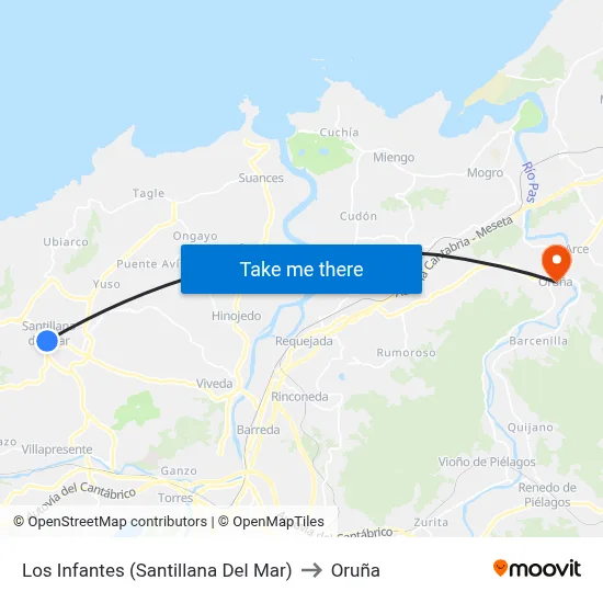 Los Infantes (Santillana Del Mar) to Oruña map