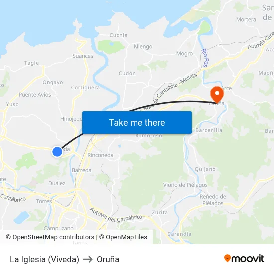 La Iglesia (Viveda) to Oruña map