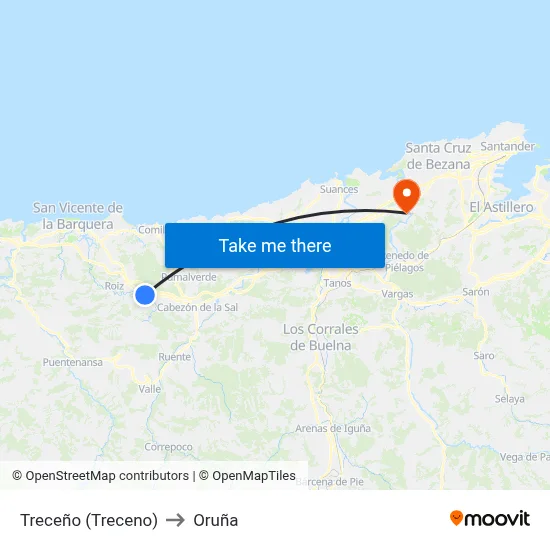 Treceño (Treceno) to Oruña map