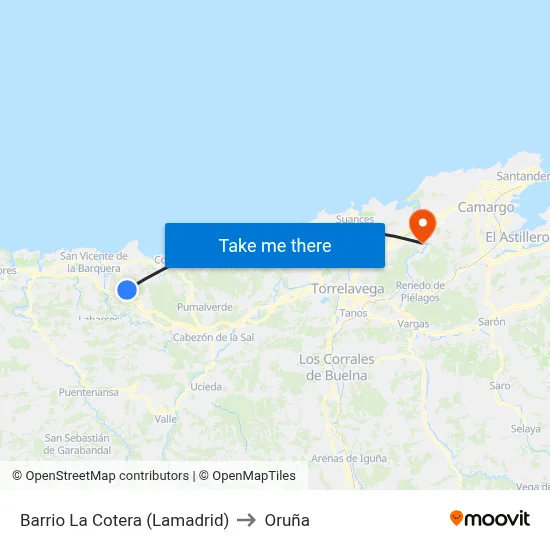 Barrio La Cotera (Lamadrid) to Oruña map