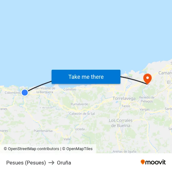 Pesues (Pesues) to Oruña map