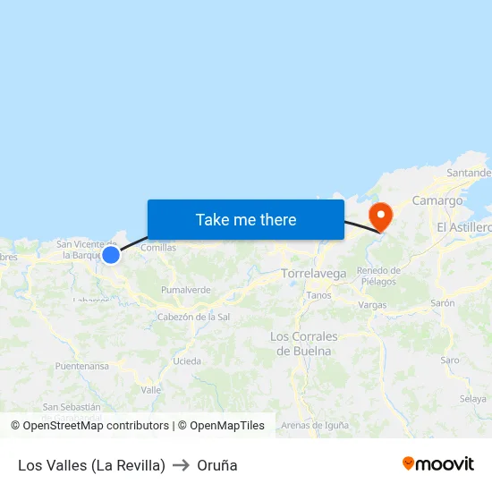 Los Valles (La Revilla) to Oruña map