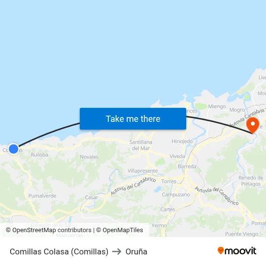 Comillas Colasa (Comillas) to Oruña map