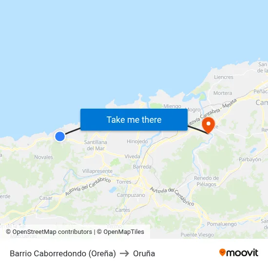Barrio Caborredondo (Oreña) to Oruña map