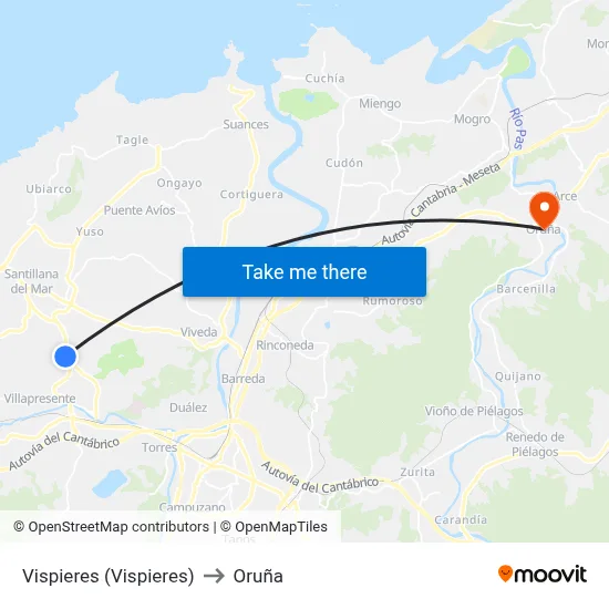 Vispieres (Vispieres) to Oruña map