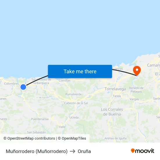 Muñorrodero (Muñorrodero) to Oruña map