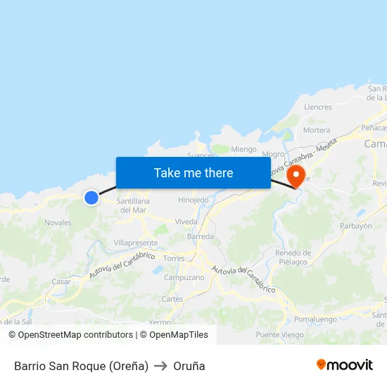 Barrio San Roque (Oreña) to Oruña map