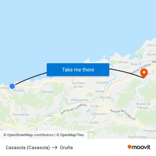 Casasola (Casasola) to Oruña map