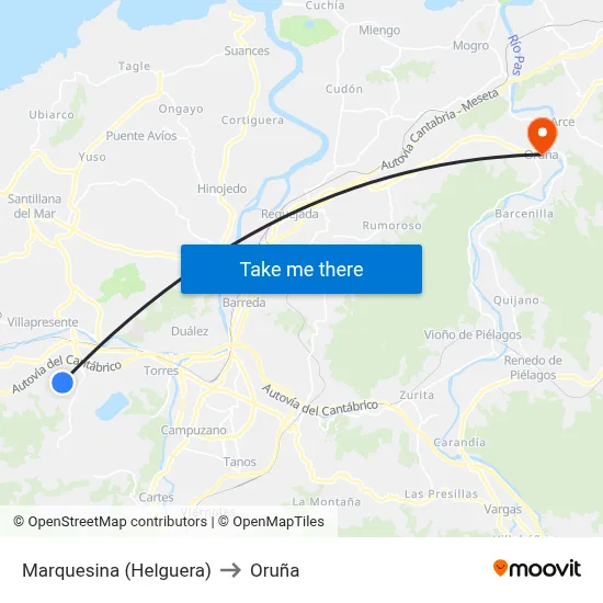 Marquesina (Helguera) to Oruña map
