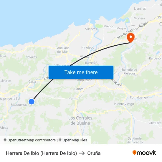 Herrera De Ibio (Herrera De Ibio) to Oruña map