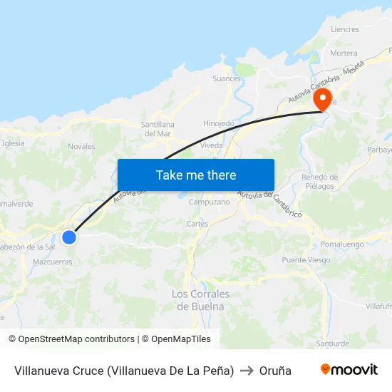 Villanueva Cruce (Villanueva De La Peña) to Oruña map