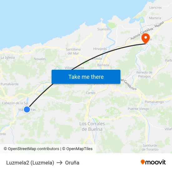 Luzmela2 (Luzmela) to Oruña map