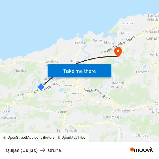 Quijas (Quijas) to Oruña map